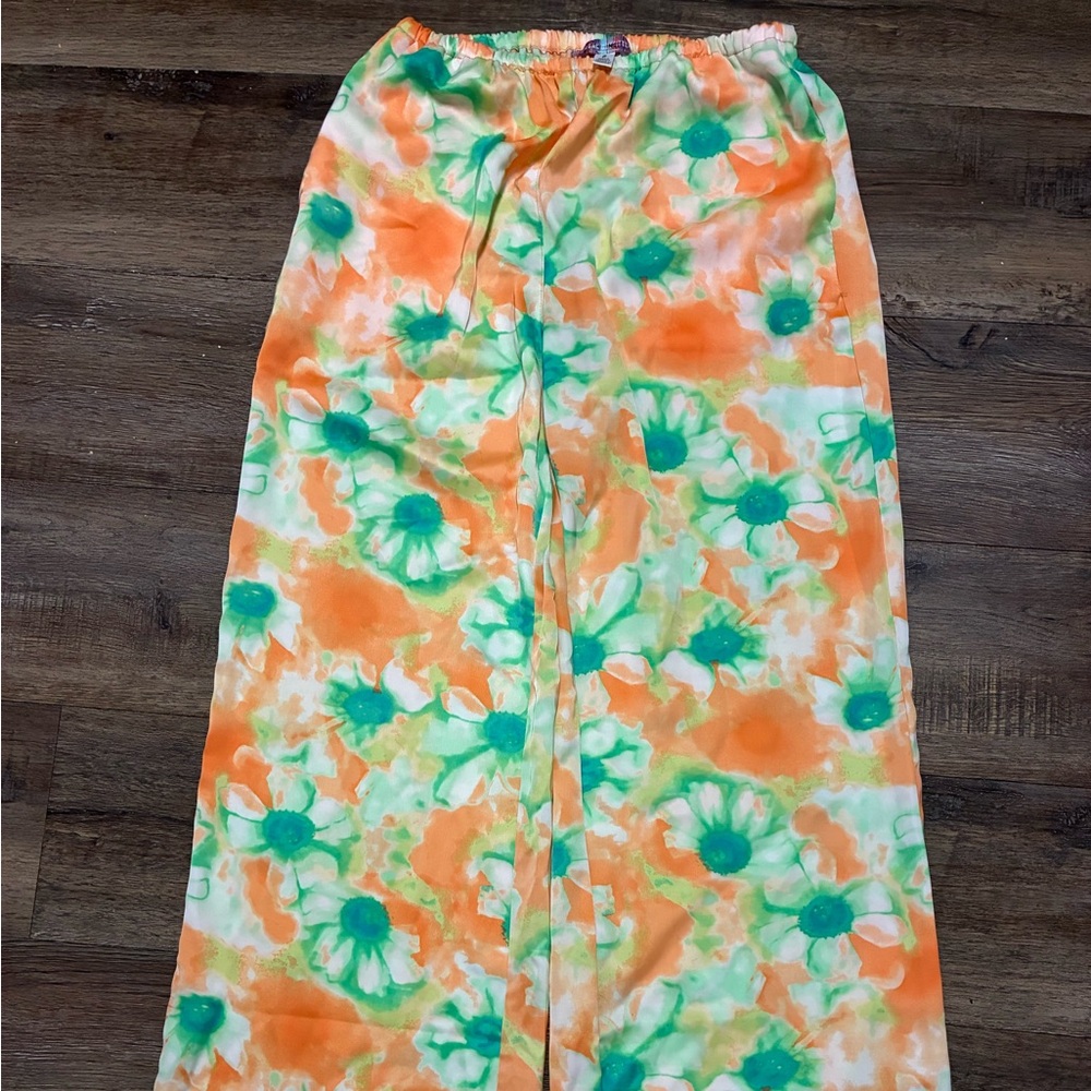 Urban Outfitters Orange and Green Floral Flare Pants